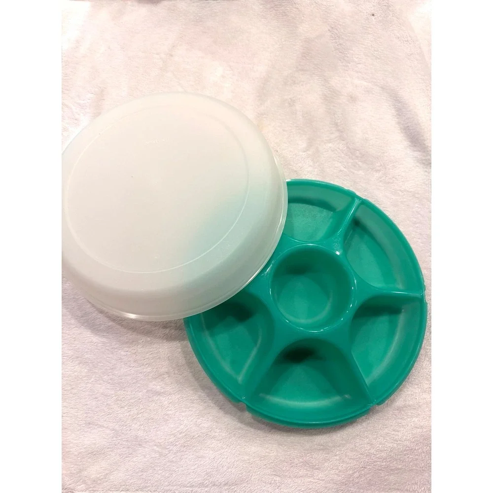 Tupperware Jele-ette Serving Tray Green 6‎ Compartment Veggie Platter 1666D-1